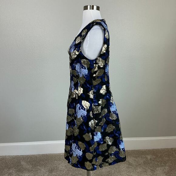 Badgley Mischka Metallic Floral Print A-Line Cocktail Dress Blue Multi Size 12 - Picture 6 of 13